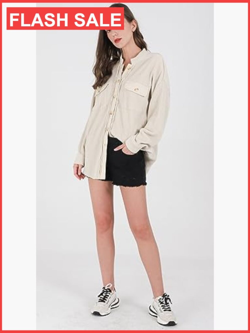 Waffle Knit Button Down Shacket Loose Fit Batwing Sleeve - Picture 5 of 6